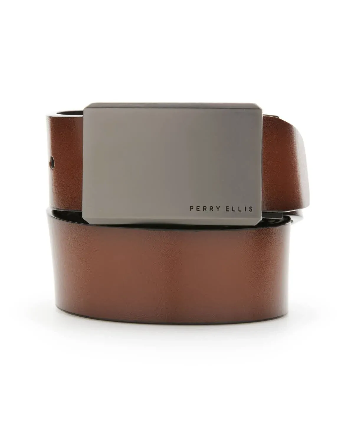 Perry Ellis Men&#039;s Portfolio 100% Leather Reversible Belt with Matte Gunmetal Pla