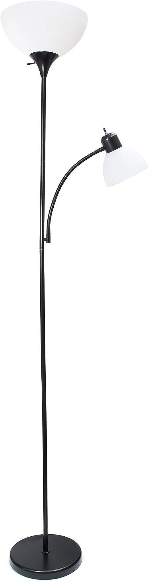 Simple Designs Incandescent Floor Lamp with Reading Light, Black/White