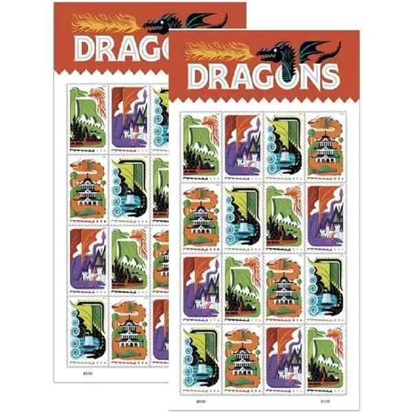 USPS Dragons Postage Stamps