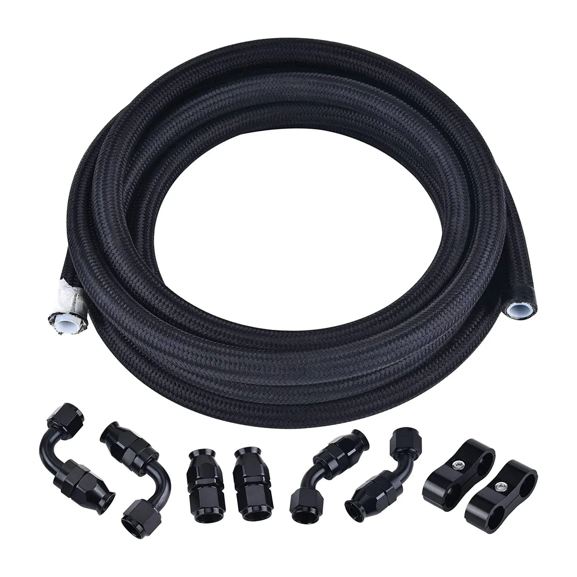 6AN Nylon Braided Fuel Line Oil/Gas/Fuel Hose Line End Fittings Kit 10ft Black