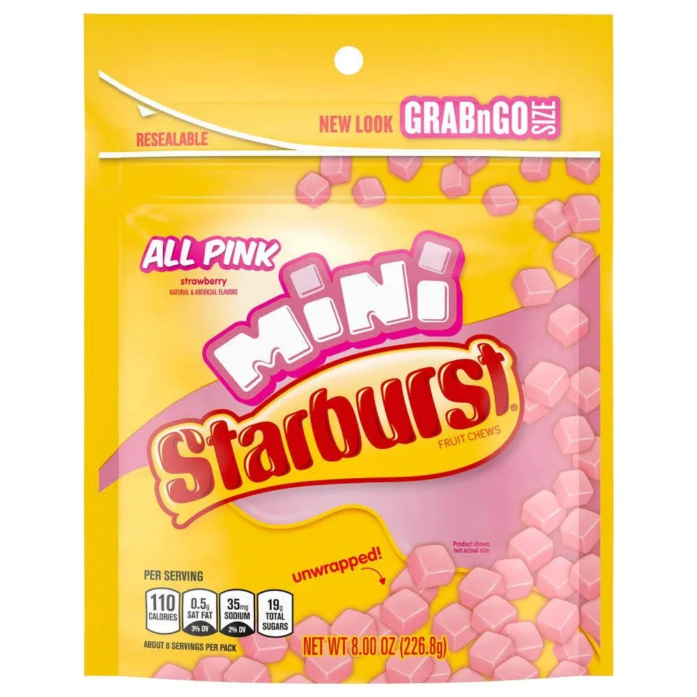 Starburst All Pink Minis Fruit Chews Candy, 8 oz. Grab N Go Size Resealable Bag