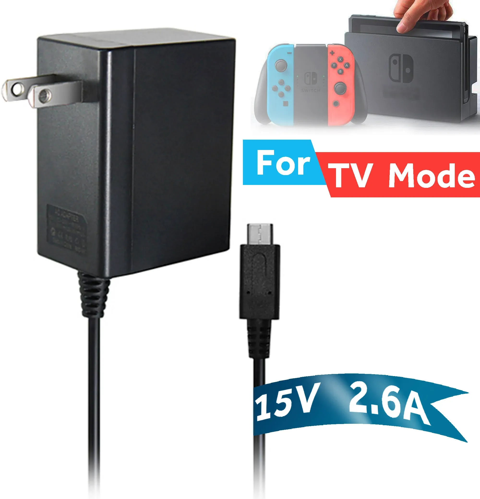 Nintendo Switch AC Adapter - Nintendo Switch Charger with 5 ft Cable Same As Original 5V 1.5A 15V 2.6A Fit TV Mode and Dock Station, Black