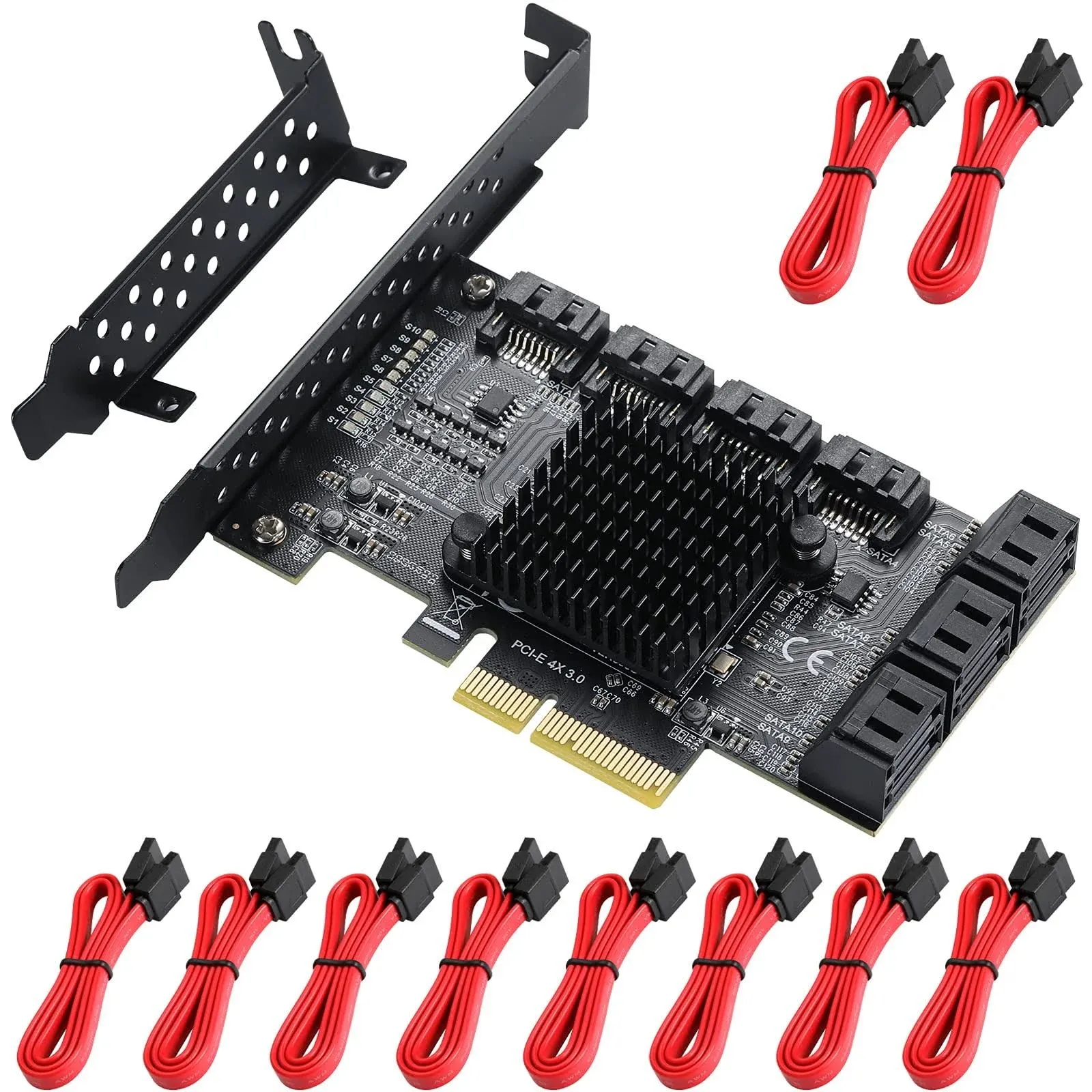 PCIe SATA Controller Card 10 Port with 10 SATA Cables and Low Profile Bracket - 6Gbps SATA 3.0 PCIe Card,Support 10 Port SATA 3.0 Devices