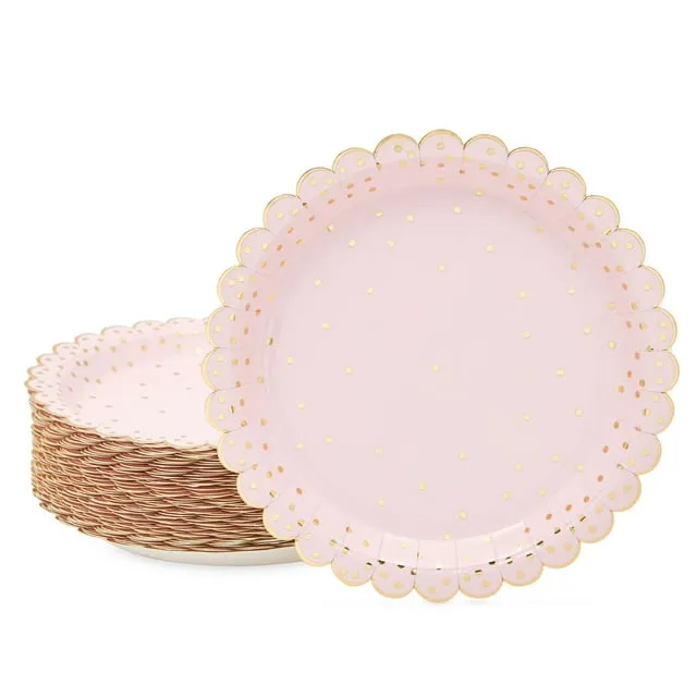 Sparkle and Bash 48-Pack Scalloped Polka Dot Paper Plates, Rose Gold 30th Birthday Decorations for Her (7 in)