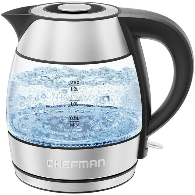 Chefman 1.2L Electric Tea Kettle with LED Lights, Automatic Shut Off, Removable Lid, Boil-Dry Protection, Hot Water Electric Kettle Water Boiler, Electric Kettles for Boiling Water