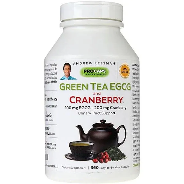 ANDREW LESSMAN Green Tea EGCG & Cranberry 60 Capsules – Standardized for Catechins and Polyphenols. Helps Protect Tissues, Organs and Systems Throughout The Body. Powerful Anti-oxidant Support