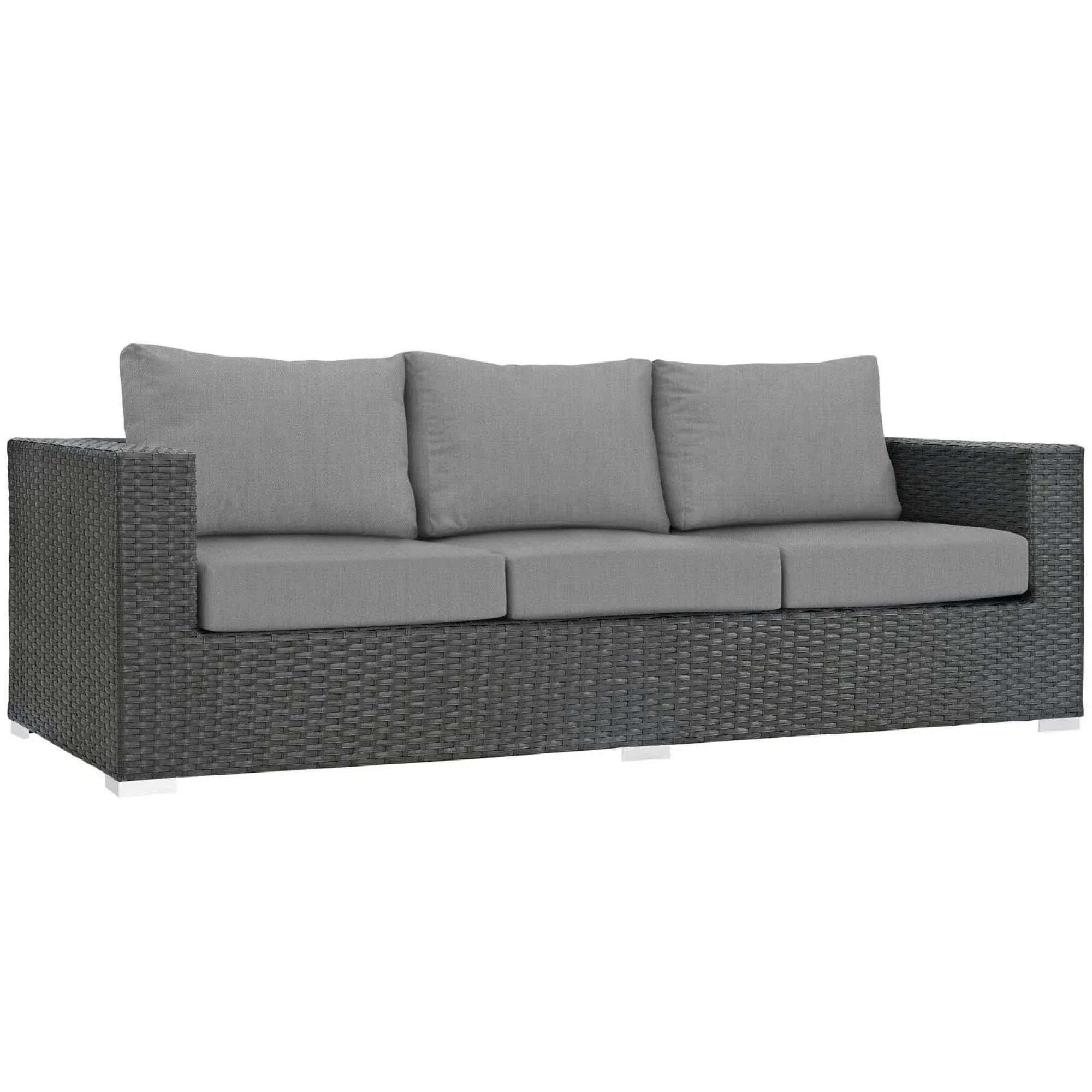 Modway Sojourn Wicker Rattan Outdoor Patio Sunbrella Fabric Sofa in Canvas Navy