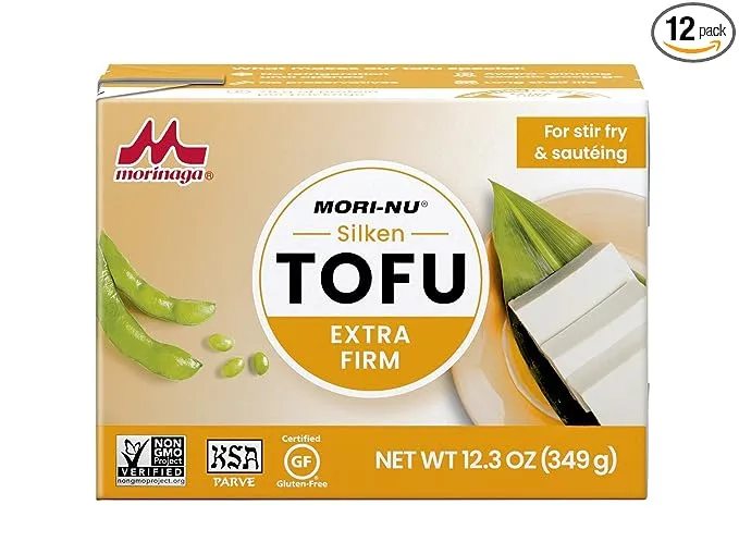 Mori-Nu Silken Tofu Extra Firm | Velvety Smooth and Creamy | Low Fat, Gluten-Free, Dairy-Free, Vegan, Made with Non-GMO soybeans, KSA Kosher Parve | Shelf-Stable | Plant protein | 12.3 oz x 12 Packs