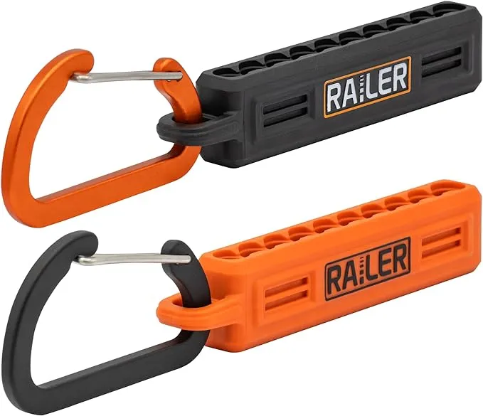 Screwdriver Bit Holder Storage Organizer – Railer 10-Hole Black and Orange Bit Holder with Carabiner - 2 Pack