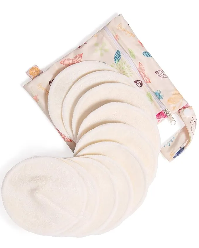 Kindred Bravely Organic Reusable Nursing Pads 10 Pack | Washable Breast Pads for Breastfeeding, Leaking with Carry Bag