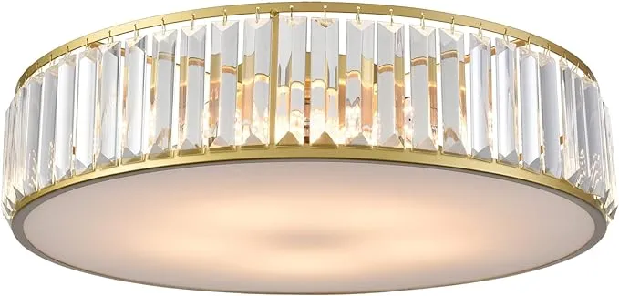 Modern Flush Mount Ceiling Light Crystal Gold Ceiling Lighting 20 Inch 5-Light