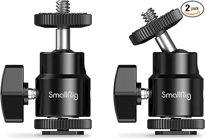 SmallRig 1/4" Camera Hot Shoe Mount, Ballhead Tripod with Additional 1/4" Screw, 2pcs Pack - 2059