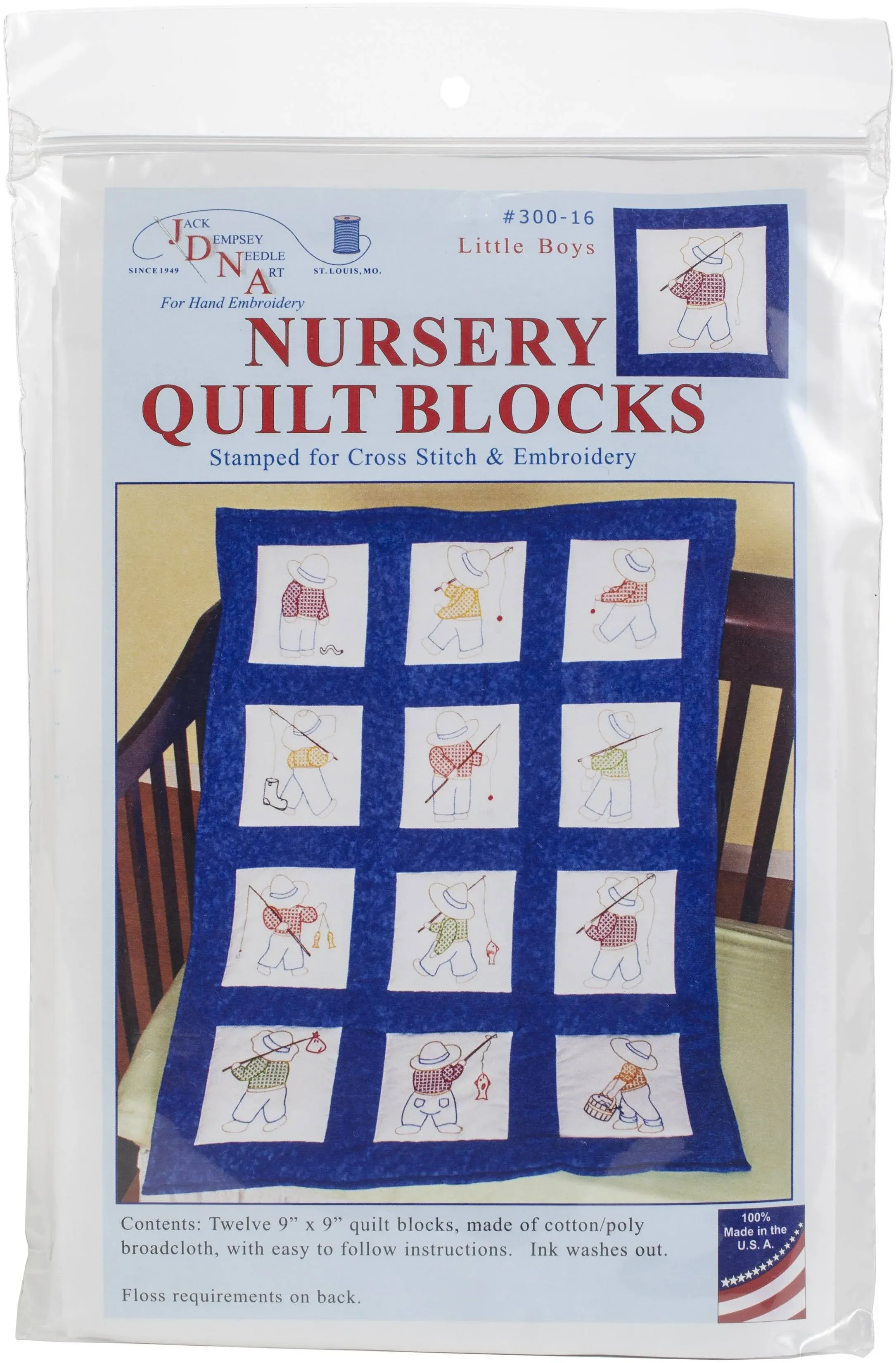 New JDNA LIttle Boys 9&#034; Nursery Quilt Block Kit 12-9&#034;x9&#034; Blocks #16