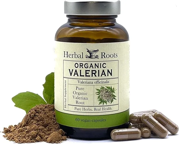 Herbal Roots Pure Organic Valerian Root Capsules - 900 mg - Non-Habit Forming with no Melatonin, Non-GMO - 60 Count Vegan Capsules, Herbal Supplement