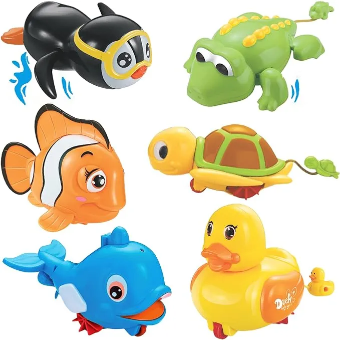 Liberty Imports 6 Pack - Swimming Wind Up Sea Animals in The Bathtub Windup Motorized Water Toy for Children Kids Toddlers Bath Time Fun (Turtle Fish