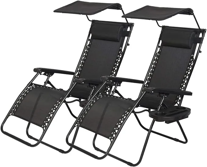 PayLessHere Zero Gravity Chairs 2 Set Lounge Patio with Canopy Cup Holder