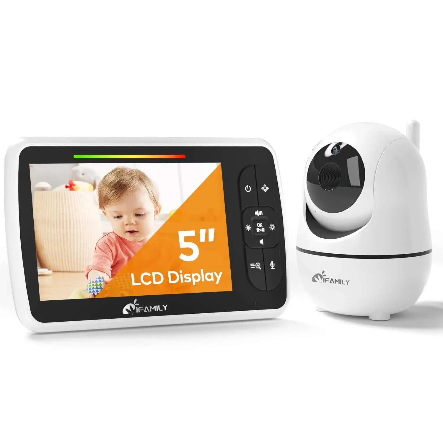 iFamily Baby Monitor with Camera and Audio - 5 inch Video Baby Monitor with Remote Pan/Tilt, VOX Mode, Night Vision, Two-Way Talk, Feeding Reminder, Temperature, Build in Lullabies, Long Range, 720p