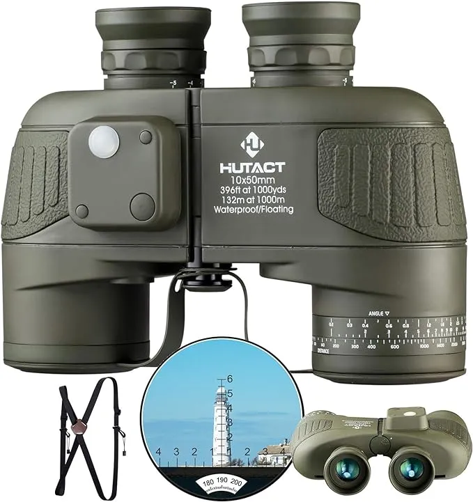 HUTACT Binoculars for Adults 10x50, Built-In Compass and Range Finder, for Bird ...