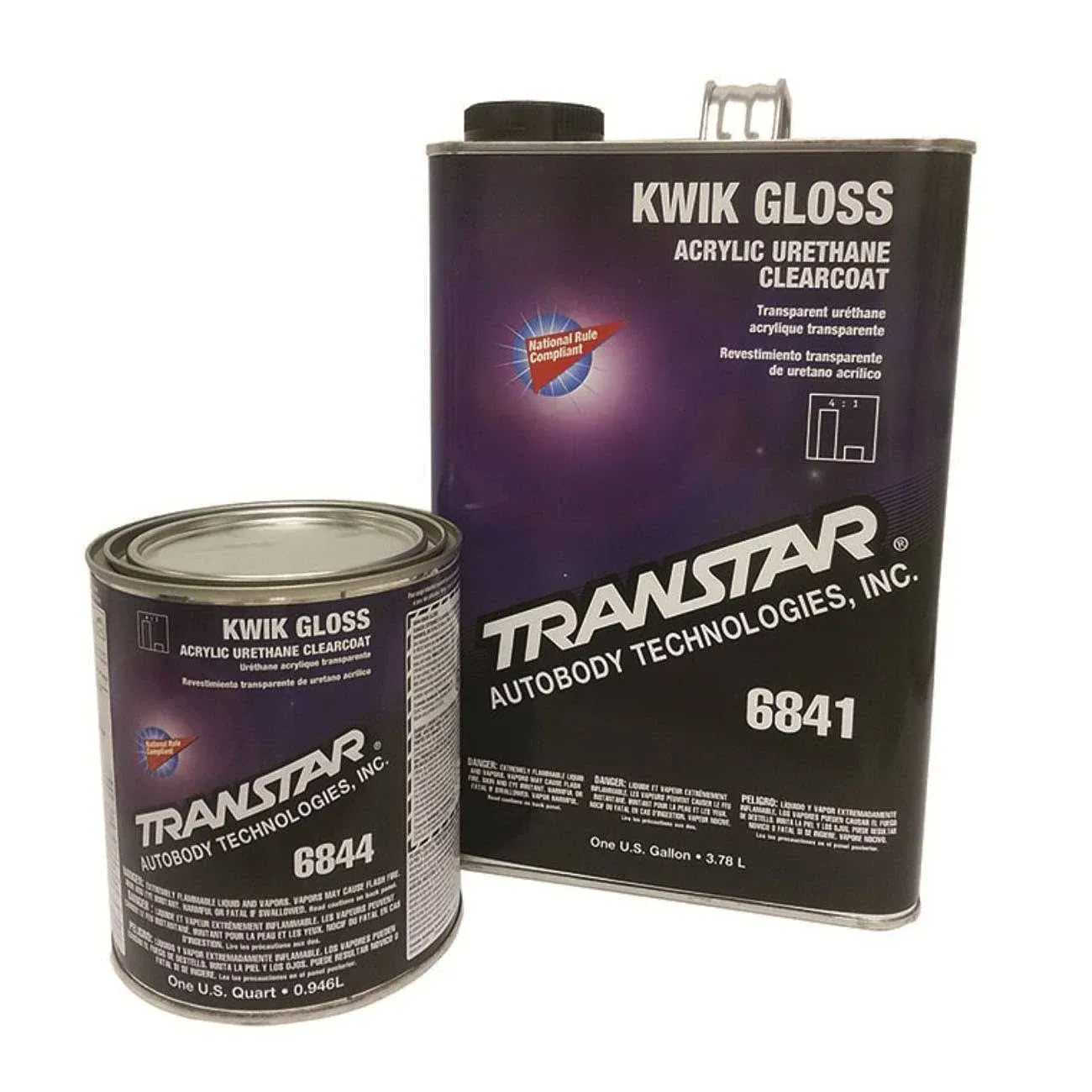 TRANSTAR 6844 Acrylic Urethane Clearcoat, 1 qt Can, Gloss, 4:1 Mixing