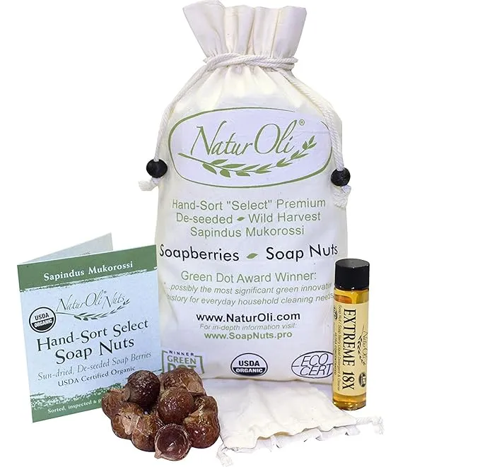 Soap Nuts/Soap Berries - 8oz organic (120 loads) + 18X Travel Bottle! Select Seedless - 1 Wash Bag, 8-pg info, Tote Bag. Organic Laundry Soap