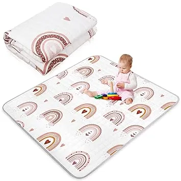 Boho Rainbow Portable Baby Play Mat, 43 x 43 Inch Washable 