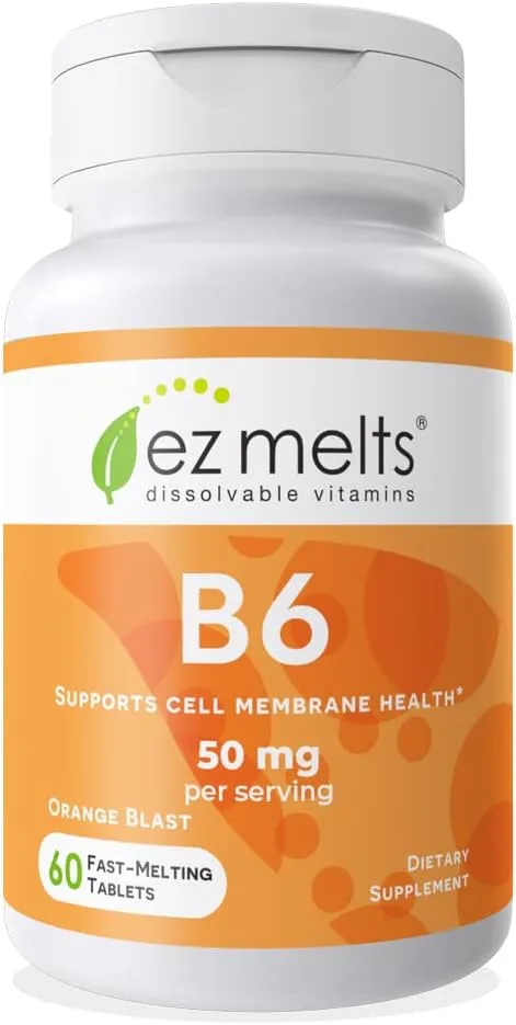 EZ Melts Dissolvable Vitamin B6 50 mg, Sugar-Free, 1-Month Supply