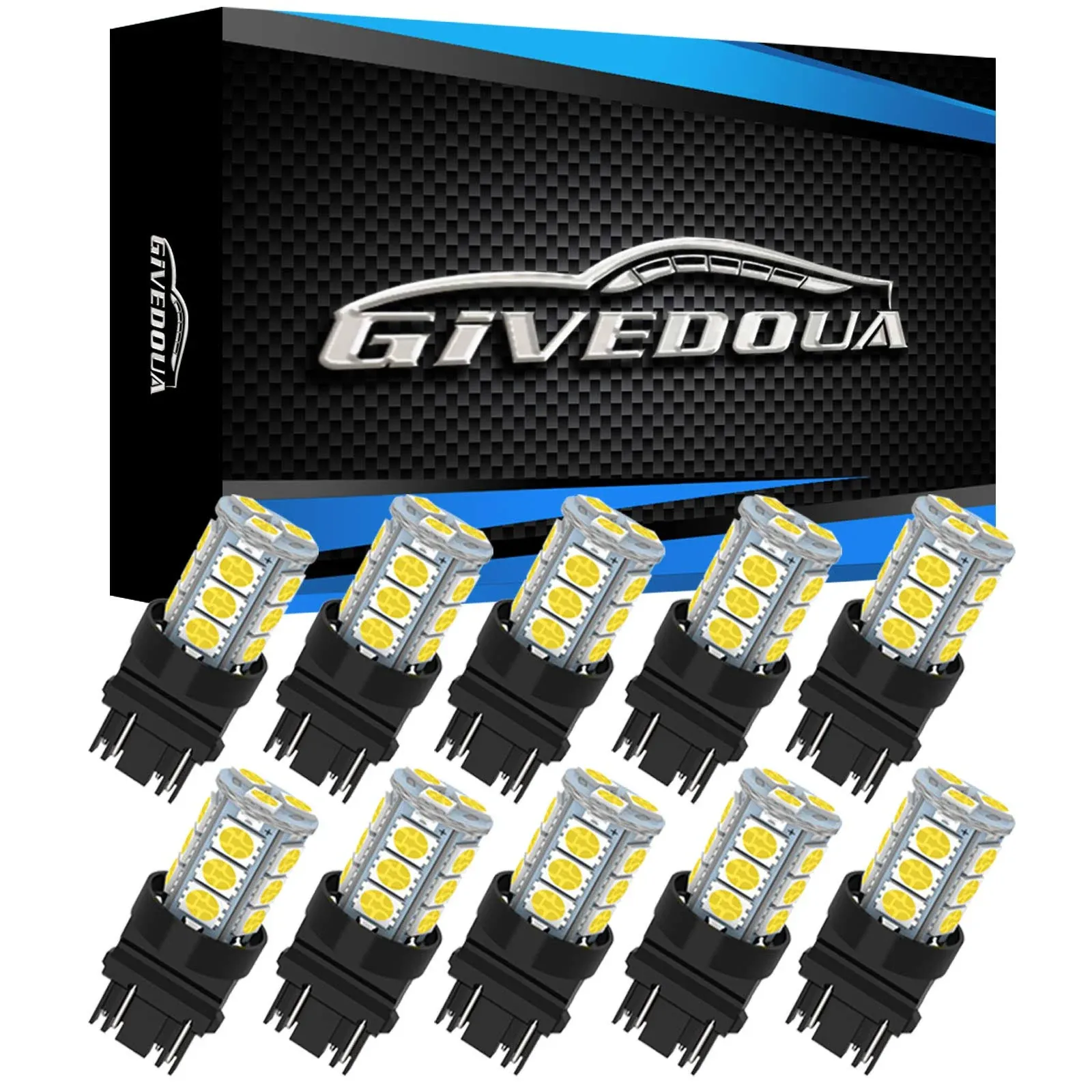 GIVEDOUA 3157 LED Car Bulb Super Bright 12V 3056 3156 3156A 3057 4057 3157 4157 T25 LED Car Bulbs for Brake Lights, Backup Reverse Lights,Pack of 10pcs