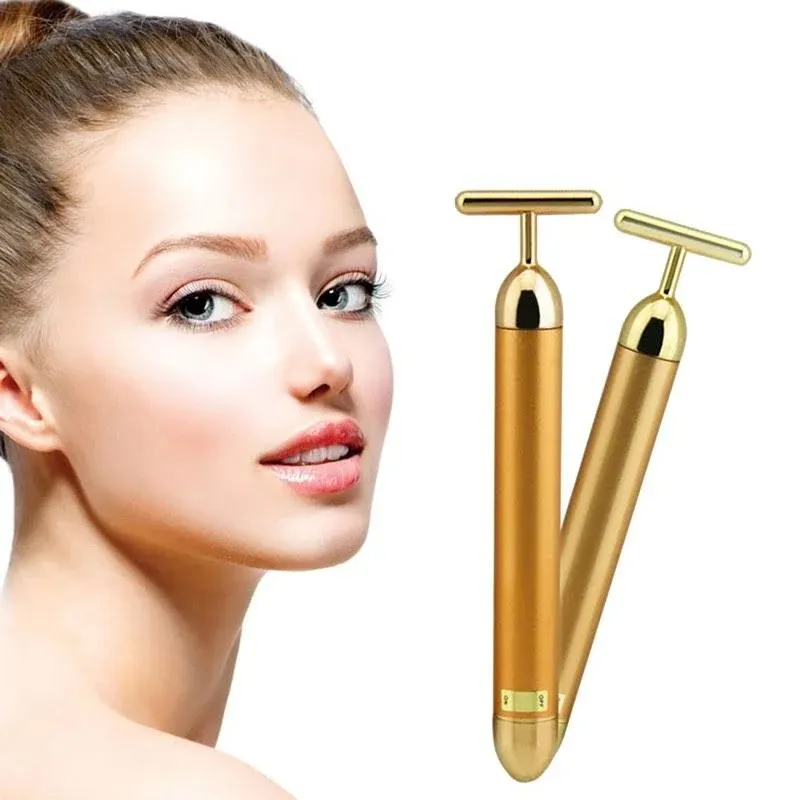 Angel Kiss Beauty Bar Energy Face Massager - 24k Golden T-Shape Pulse Electric Vibration Facial Self Skin Care Tool - Birthday Valentines Day Christmas Gifts for Her, Mom