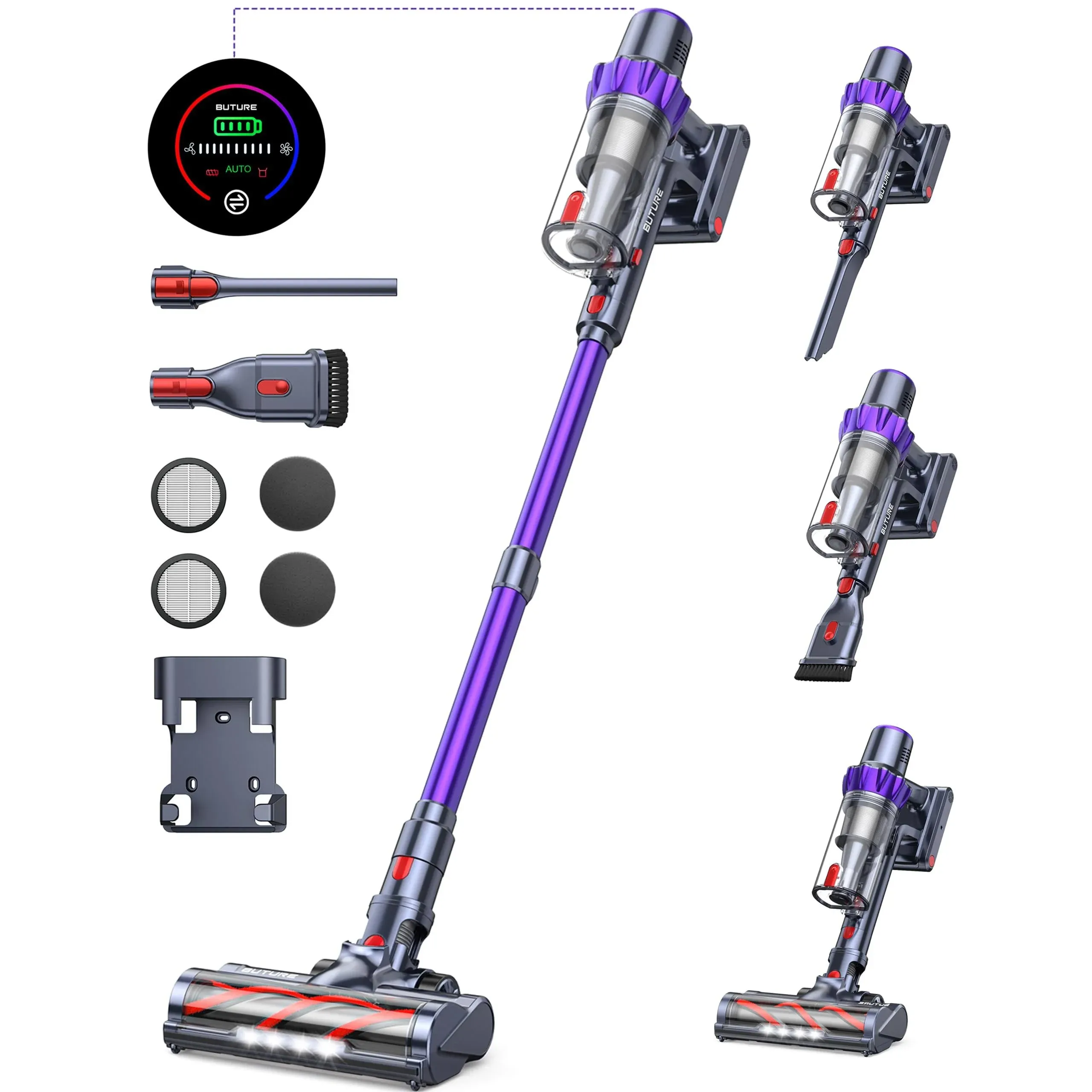 BuTure Cordless Vacuum Cleaner, 38Kpa 450W Stick Vacuum with Brushless Motor ...