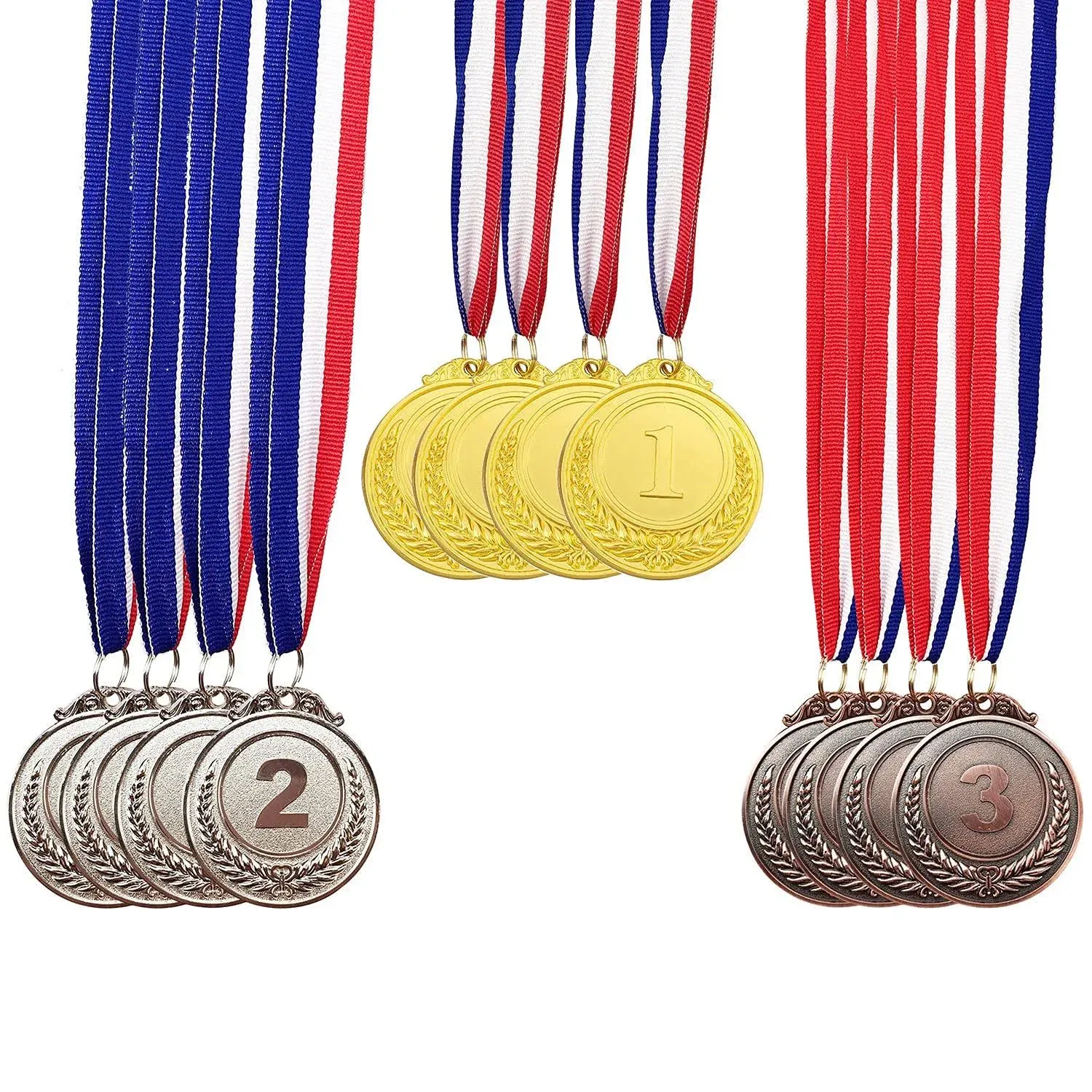 MOMOONNON 12 Pieces Metal Winner Gold Silver Bronze Award Medals with Neck Ribbon, Olympic Style, 2 Inches