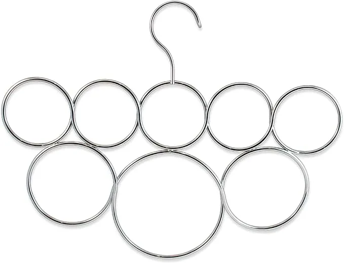 Scarf Hanger Organizer Holder for Closet Space Saving Organization and Storage, 8 Snagless Satin Chrome Rings by EXULTIMATE