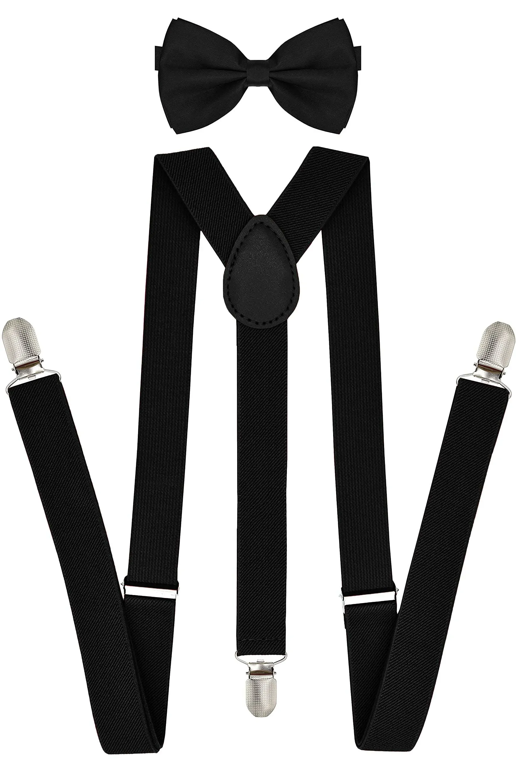 trilece Suspenders for Men with Bow Tie - Adjustable Elastic 1 inch Wide Y Shape - Womens Suspender and Bowtie - Strong Clips