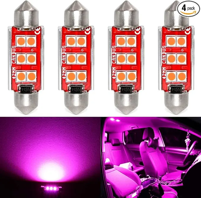 PHINLION Super Bright 578 LED Bulb 3030 6-SMD Festoon 41mm 42mm 211-2 212-2 214-2 Bulbs for Car Interior Map Dome Trunk Courtesy Light, Purple (4 Pack)