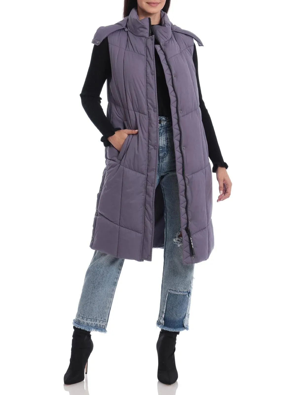 avec Les Filles Hooded Longline Puffer Vest in Buff