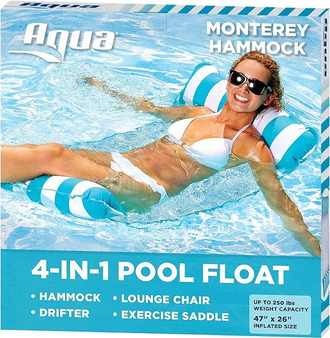 Aqua Original 4-in-1 Monterey Hammock Pool Float & Water Hammock – Multi-Purpose, Inflatable Pool Floats for Adults – Patented Thick, Non-Stick PVC Material