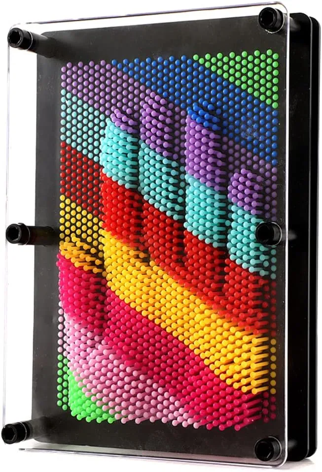 3D Pin Art Sensory Toy Rainbow Needles Fidget Palm Board Extra Large(6 x 8 Inches) Arouse Sense of Imagination Innovative Boundless Creativity