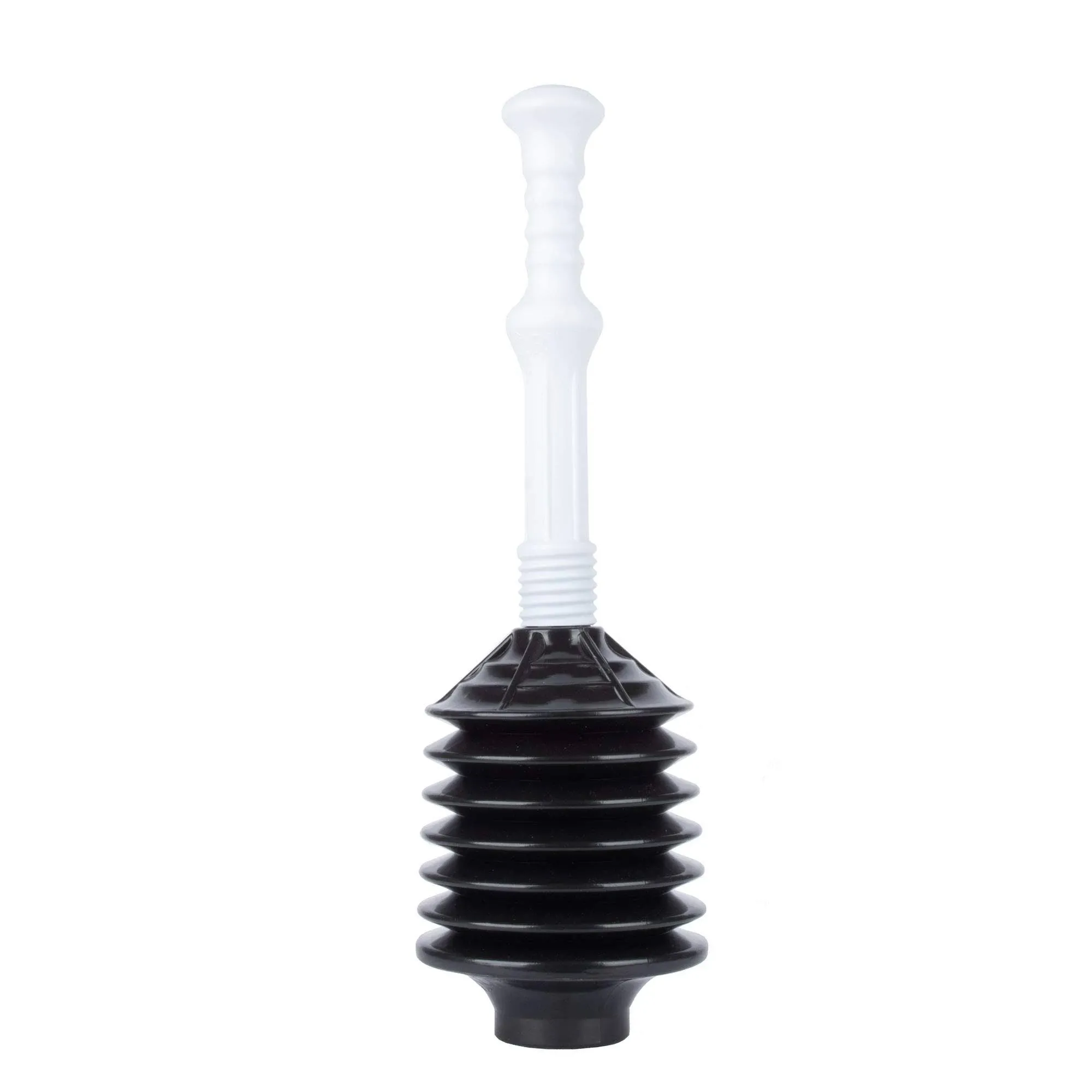 JS Jackson Supplies Professional Bellows Accordion Toilet Plunger, High Pressure Thrust Plunge Removes Heavy Duty Clogs from Clogged Bathroom Toilets, All Purpose Power Plungers for Bathrooms, Black