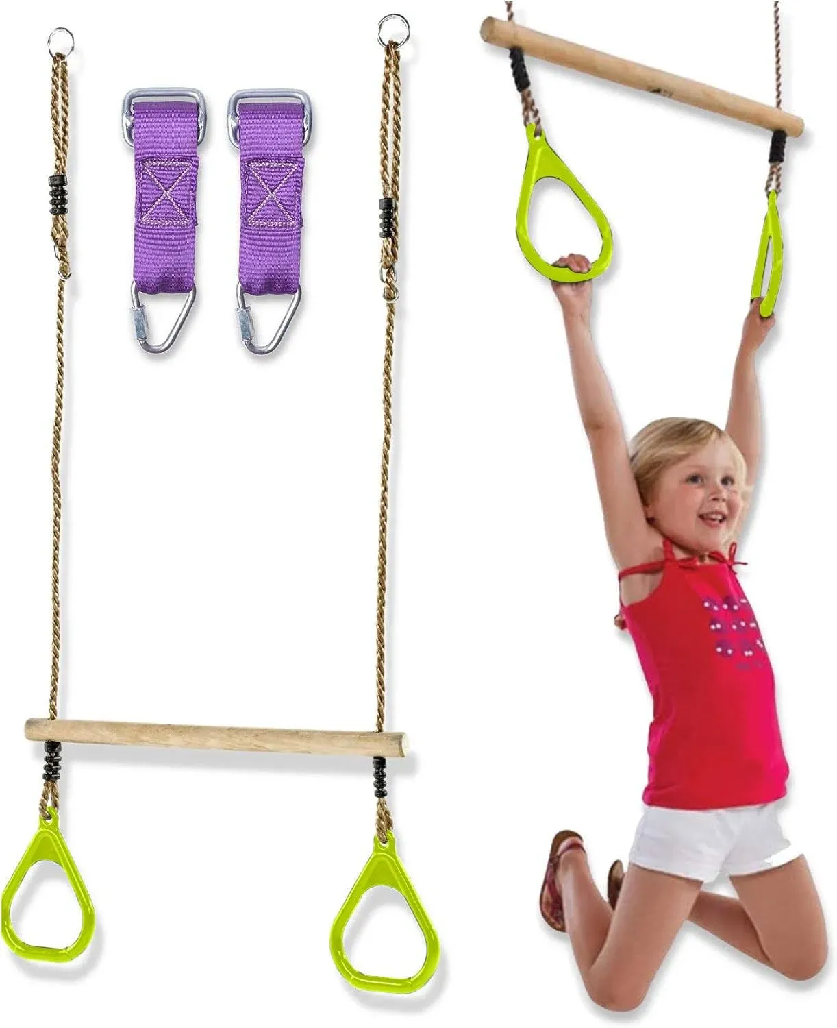 TRAILBLAZE Trapeze Bar Gym Rings - Ultimate Swing Set Accessories Ninja Warrior Obstacle Course Monkey Bars for Backyard - Outdoor Playground Accessories for Kids Adjustable Height Swing Bar