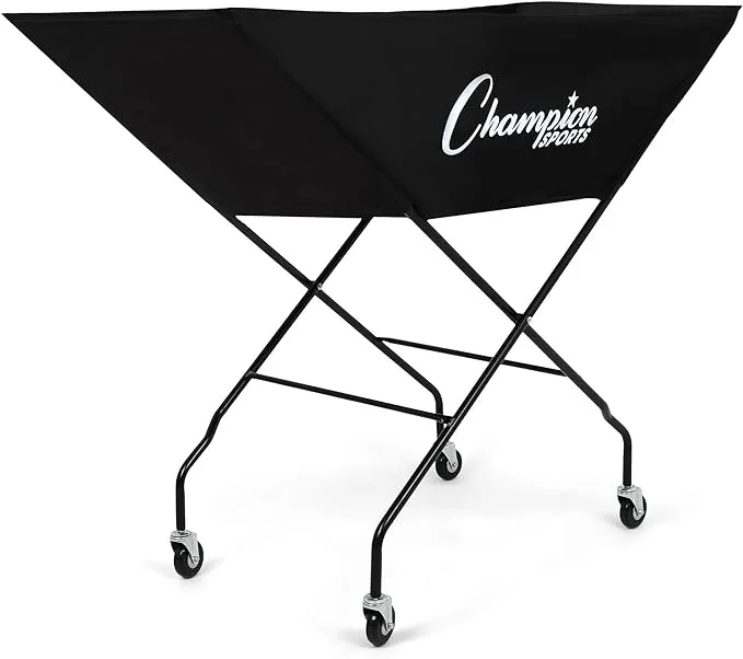 Champion Sports Volleyball Cart with Wheels, Holds up to 24 Balls - Collapsible, Portable Ball Storage with Sturdy Aluminum Frame, Hammock Style Bag - Premium Volleyball Equipment and Accessories , Black