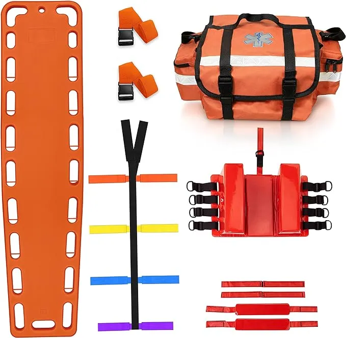 SURGICAL ONLINE First Responder EMT Backboard Spine Board Stretcher Immobilization with Head Bed and Spider Straps - Gift EMT Trauma Bag … (Orange)