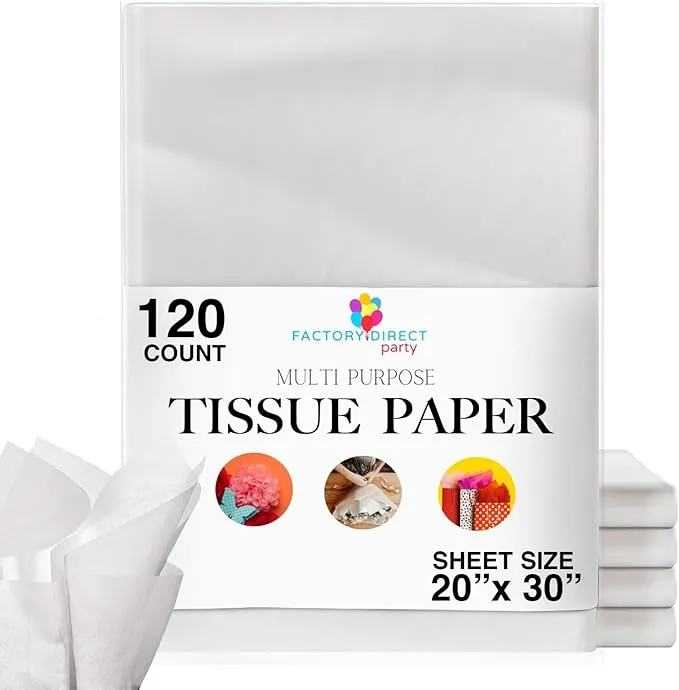 120 Sheets White Tissue Paper Bulk - 20" x 30" Packing Paper Sheets for Moving - 10lb Wrapping Paper - Newsprint Paper for Packing, Gift Wrapping, Moving Supplies & Protecting Items Crown Display