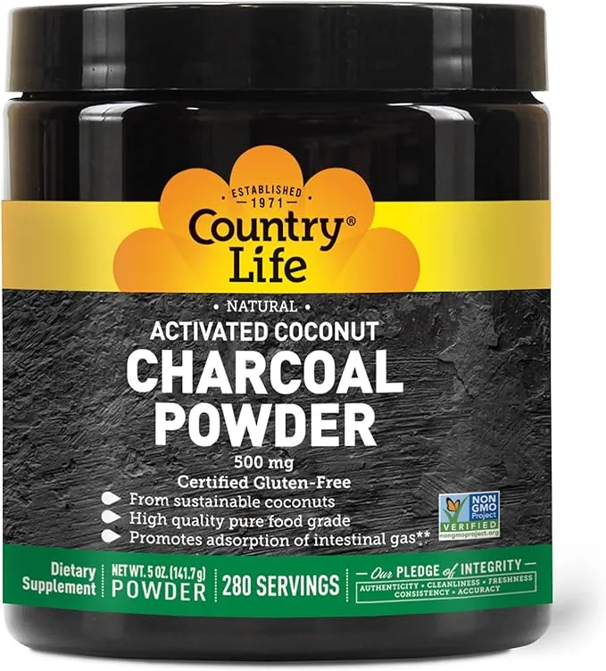 Country Life, Activated Coconut Charcoal Powder, 500 mg, 5 oz (141.7 g)