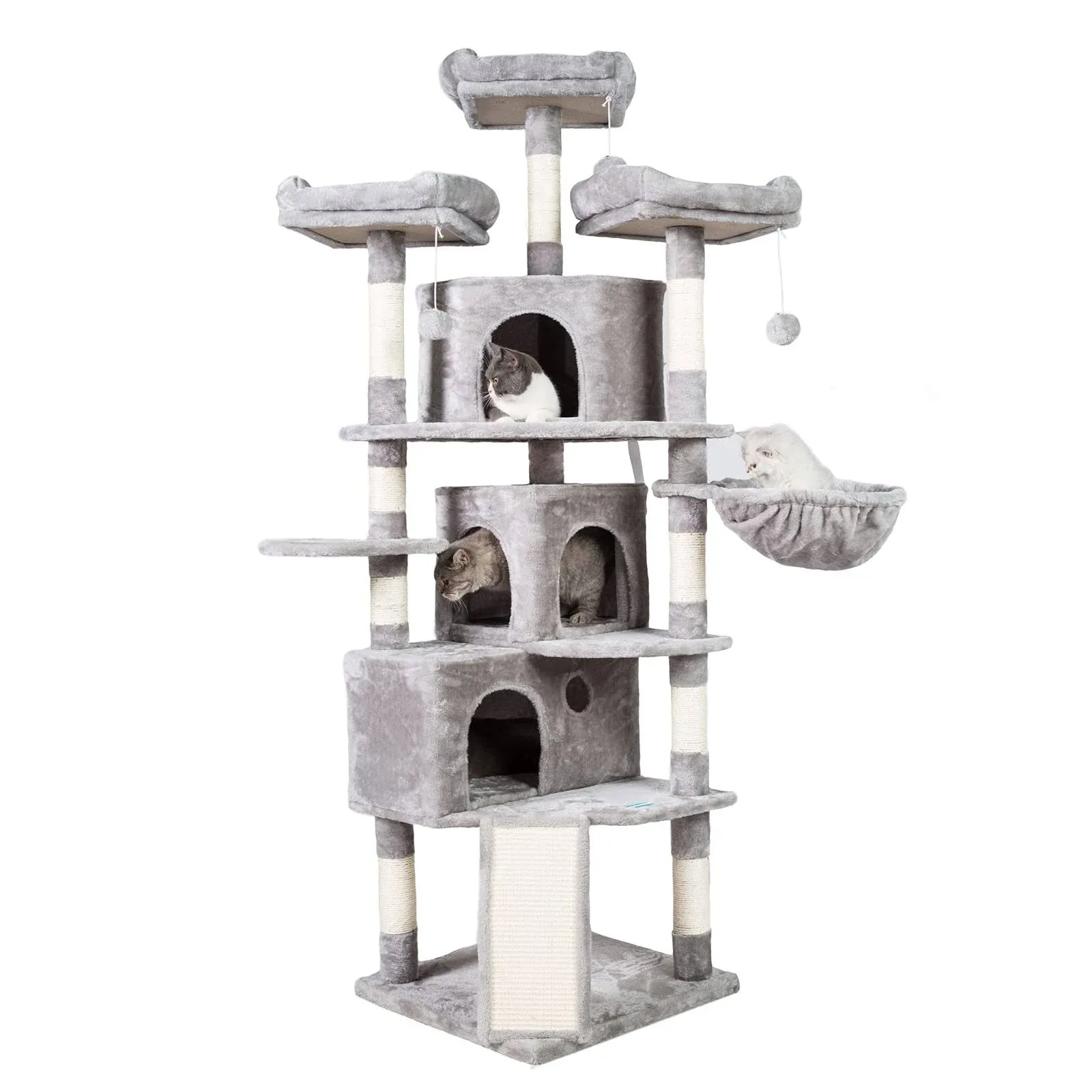 Hey-Brother XL Size Cat Tree, 73.4 Inch Cat Tower with 3 Caves, 3 Cozy Perches, 