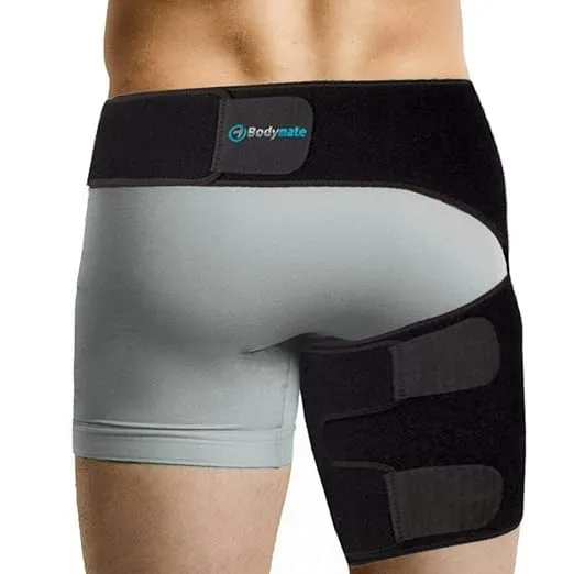 Bodymate Hip Brace for Sciatica Pain Relief - SI Belt/Sacroiliac Belt - Hip Pain- Compression Wrap for Thigh, Hamstring, Joints, Pulled Muscles - For Men, Women (Small, Hip more than 32 inches)