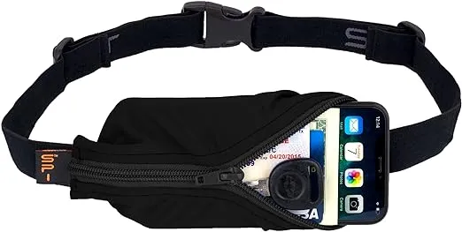SPIbelt Large Pocket Running Belt for Women Men, Phone Holder for Running, Running Fanny Pack, Holder for Phone, Running Waist Pack, Expandable, Adjustable. Black with Black Zipper