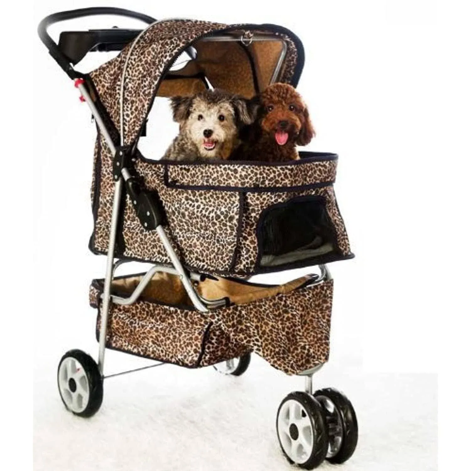 Extra Wide Leopard Skin 3 Wheels Pet Dog Cat Stroller with Raincover