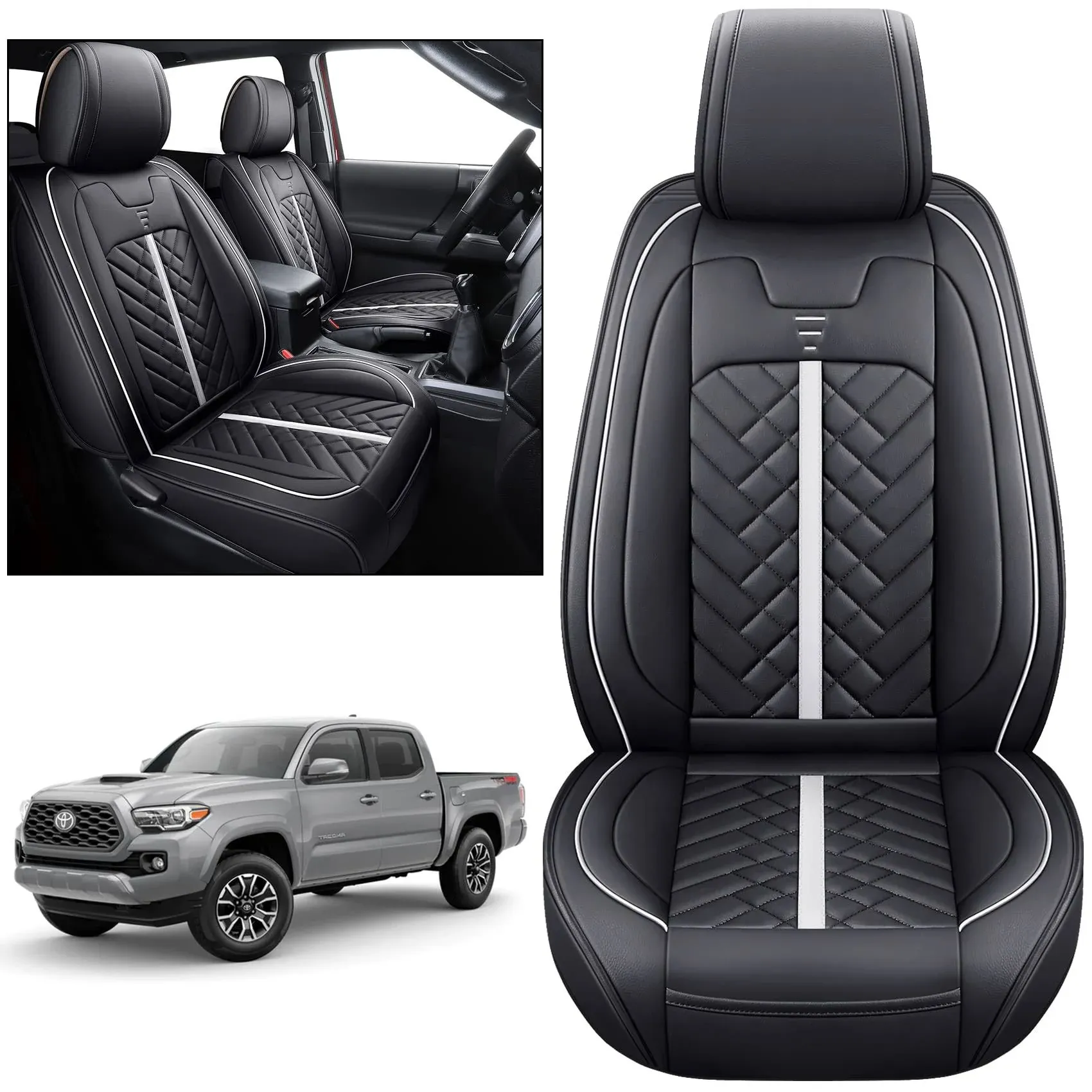 Tomatoman Toyota Tacoma Seat Covers 2005-2022 2023 2024 2025 Truck Access Crew Double Cab TRD Offroad Limited SR5 V6 Pickup Car Cushions(2 PCS Front/Black-White)