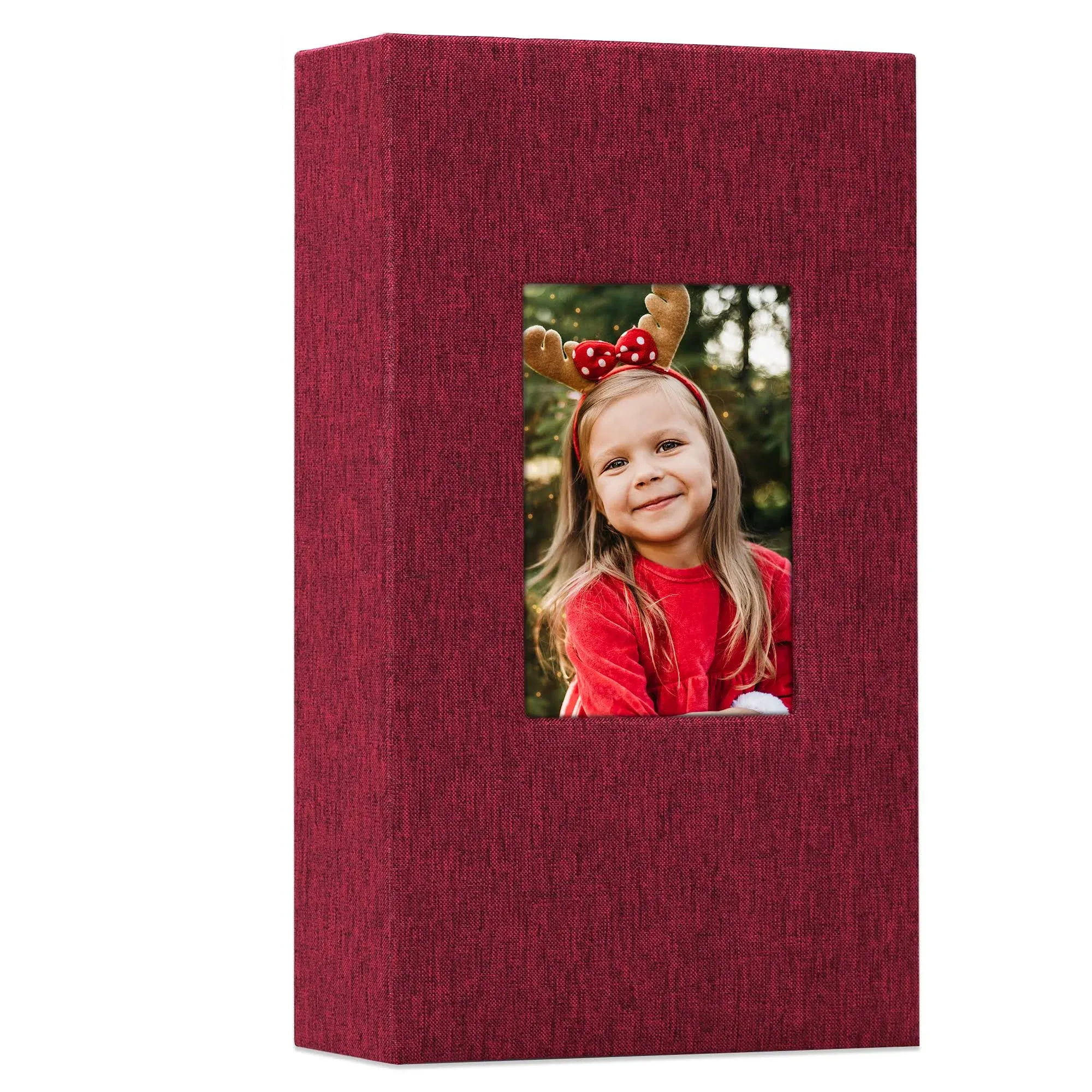 Vienrose Linen Photo Album 300 Pockets for 4x6 Photos Fabric Cover Photo Books Slip-in Picture Albums Wedding Baby Red