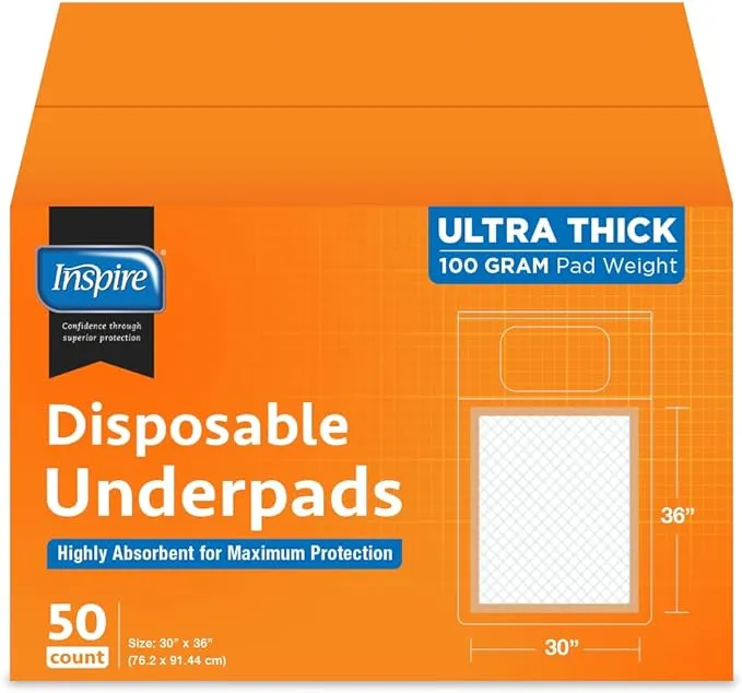 Inspire XL 30 x 36 Ultra 100 Grams Super Absorbent Bed Pads for Incontinence (50)