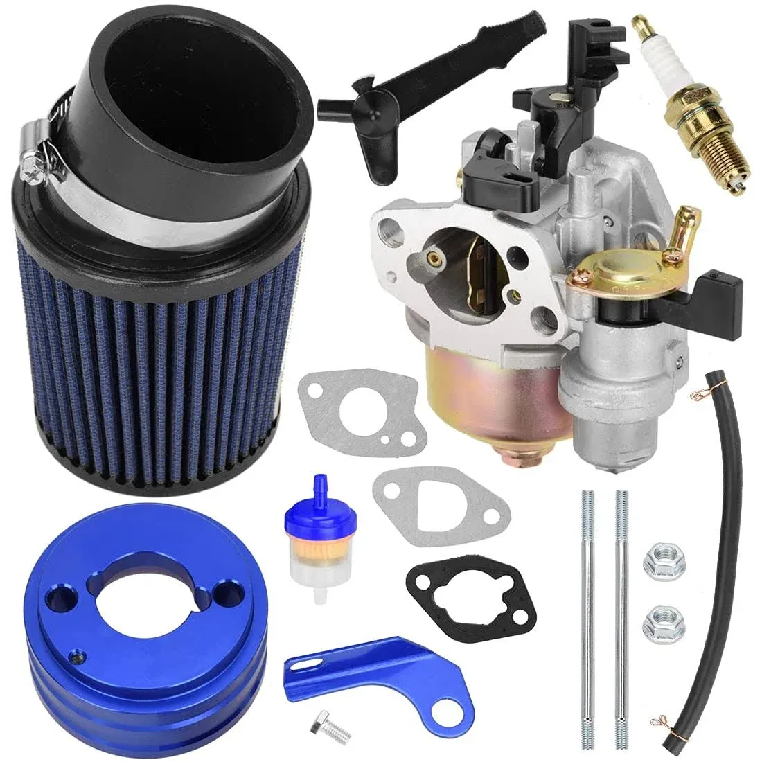 FVRITO High Performance racing Upgraded Carburetor carb Filter adapter Kit for Predator 212cc 196cc 6.5hp ct200u-ex bt200x Mini Bike KT196 MudHead scorpion 606 mid XRX/R Go Kart Blue